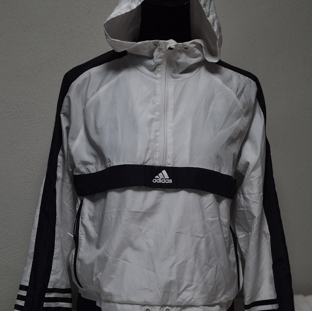 Adidas White and Black Hooded Jacket